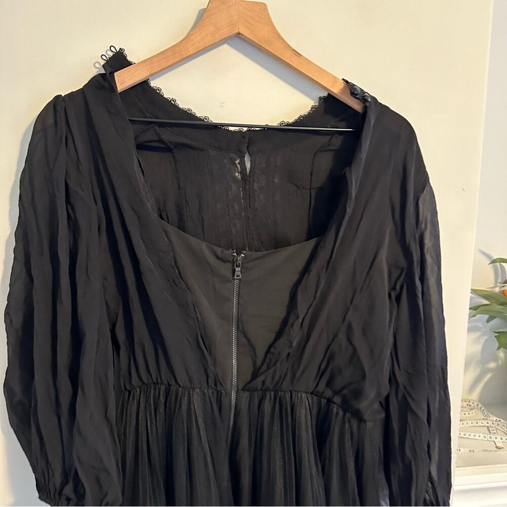 Alice + Olivia Black Silk Button Front Tulle Long Sleeve Mini Dress Small - Picture 6 of 12